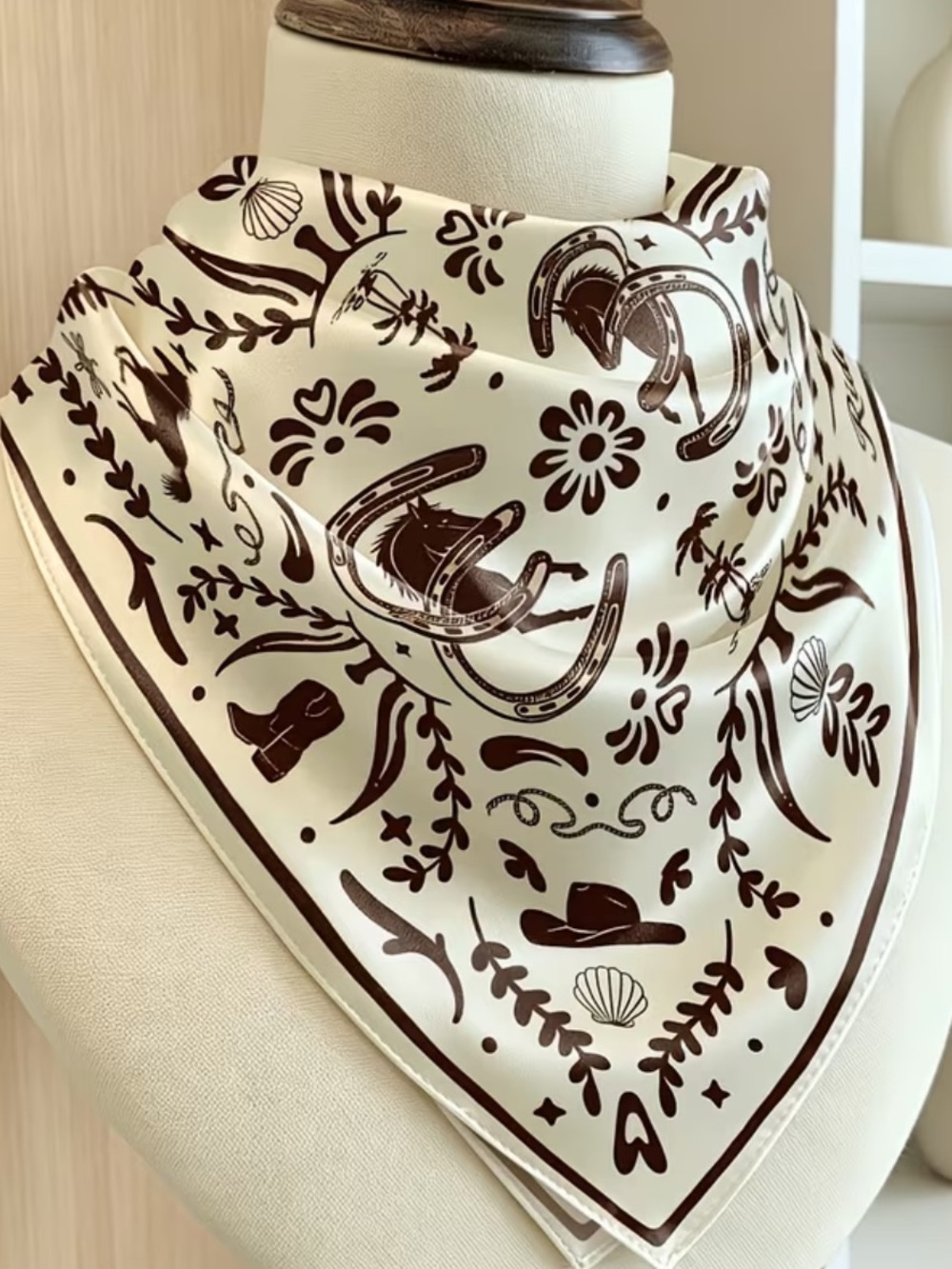 Riding Western Cowboy Style Print Bandana Scarf 35”
